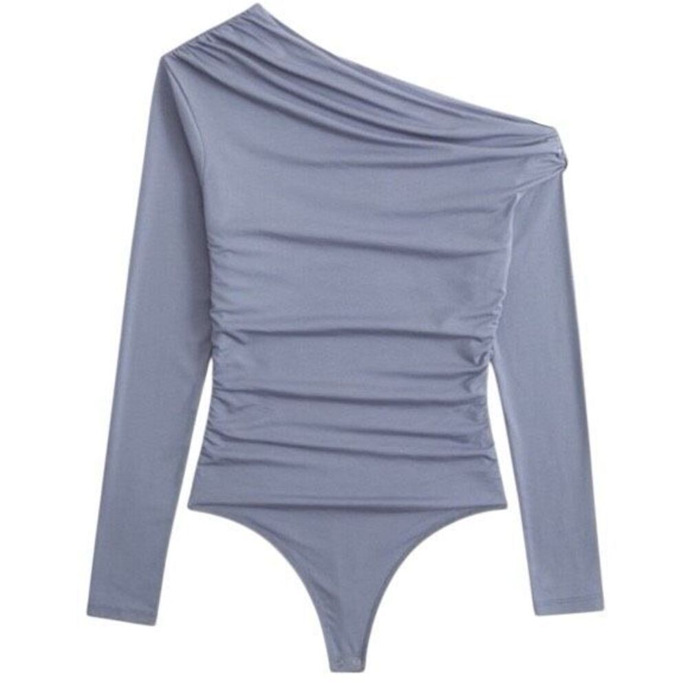 Abercrombie & Fitch Long-Sleeve Asymmetrical Draped Bodysuit Size XS - Picture 3 of 10